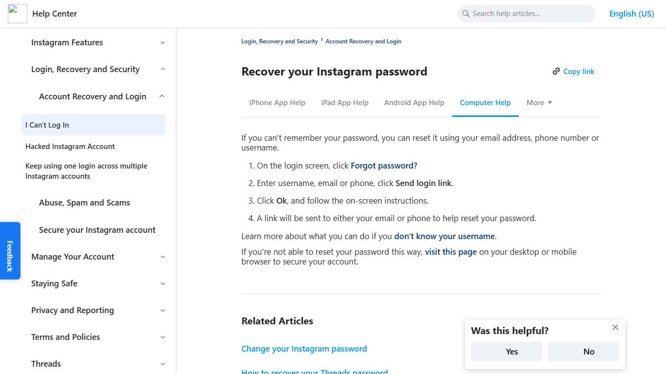 Recover your Instagram password Instagram Help Center